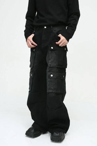 Multi-Pocket Cargo Wide-Leg Jeans