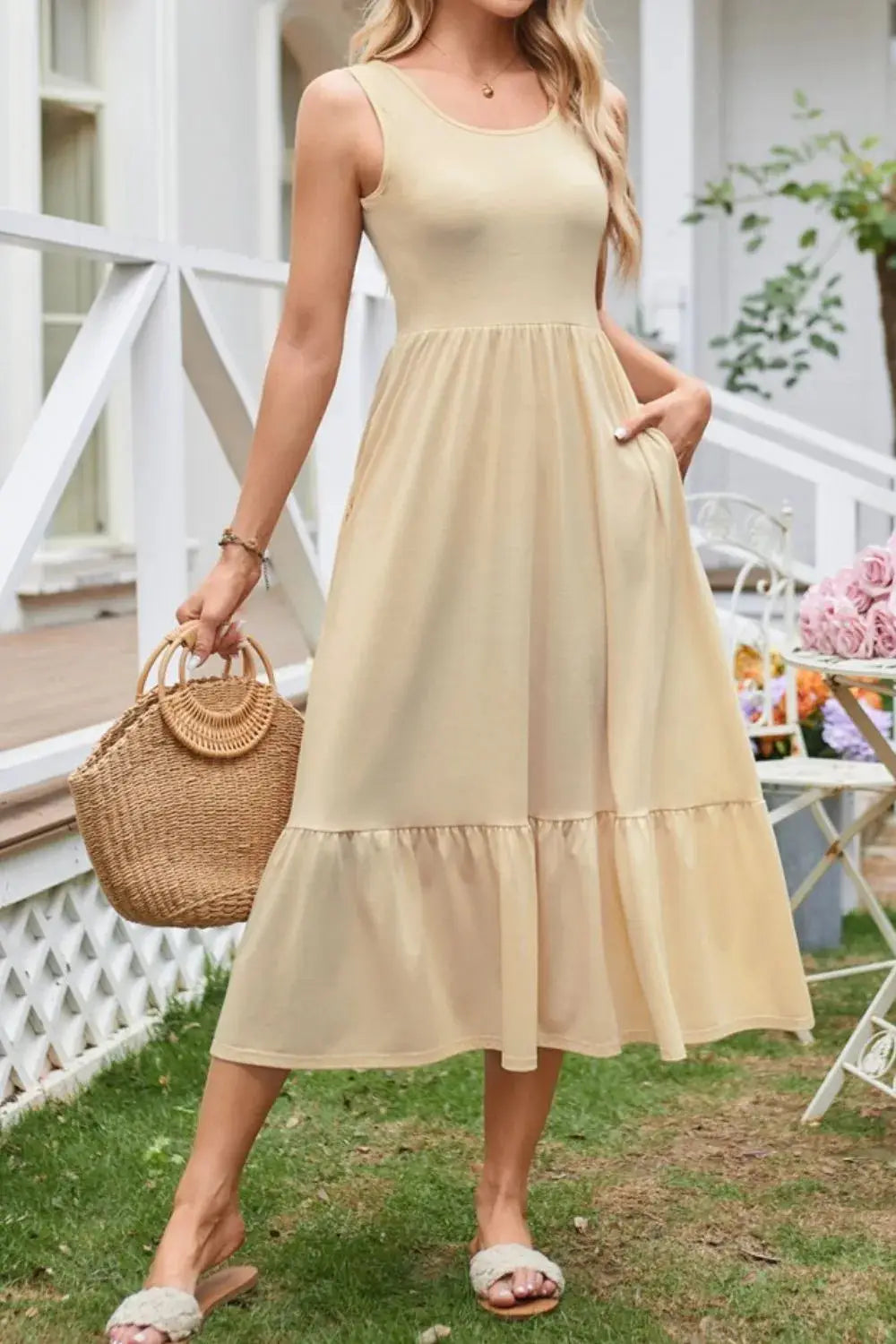 Round Neck Wide Strap Tank Dress - Clothes For Her Online Store