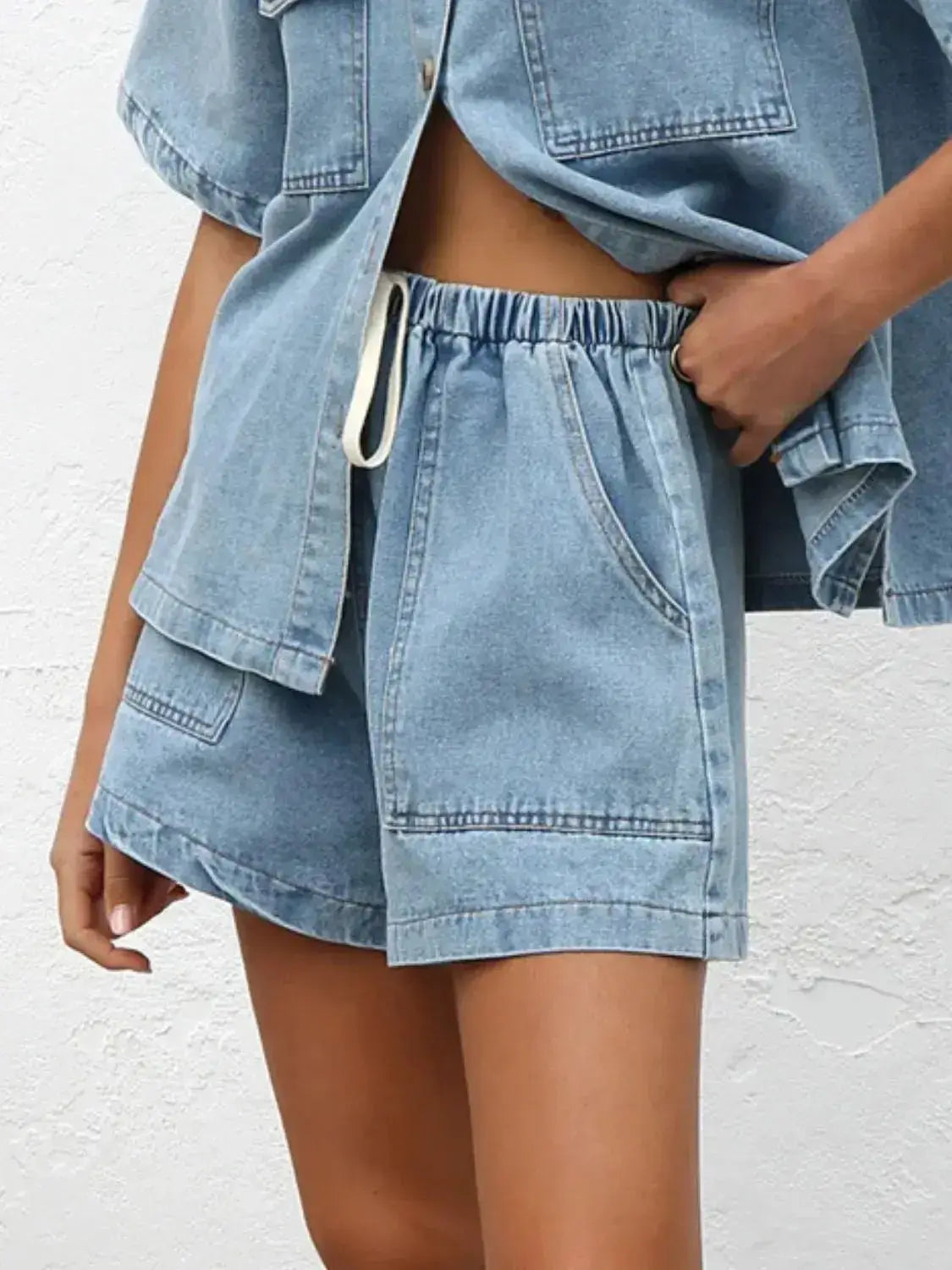 Elastic Waist Denim Shorts