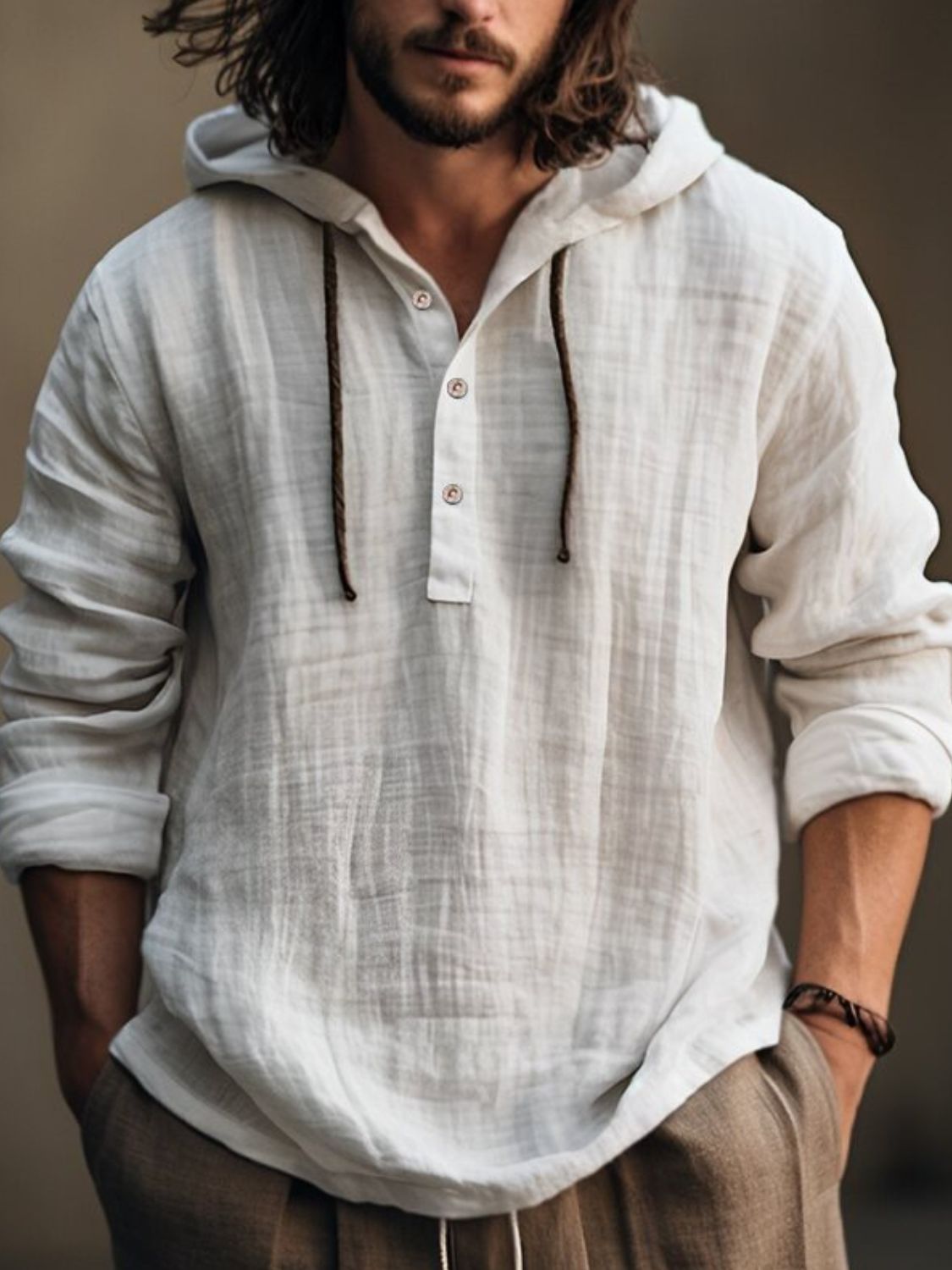 Men's Full Size Half Button Long Sleeve Hoodie - Clothes For Her Online Store