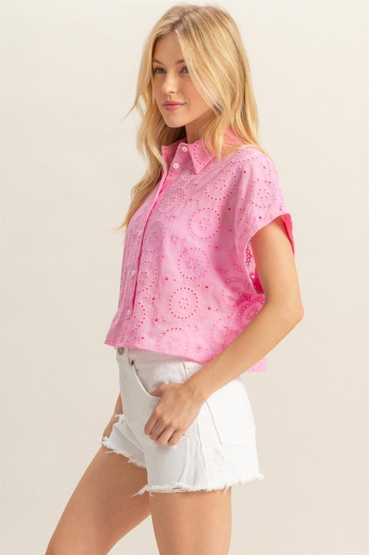HYFVE Lightweight Eyelet Button Down Short Sleeve Shirt - Clothes For Her Online Store