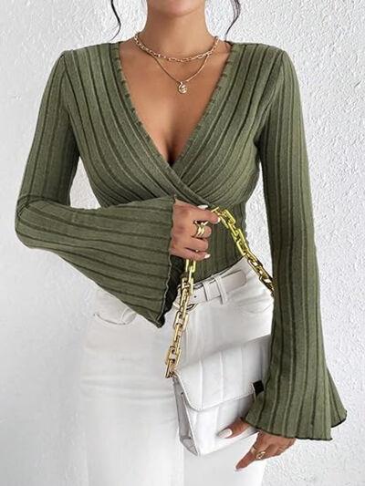 Ribbed Flare Sleeve Top