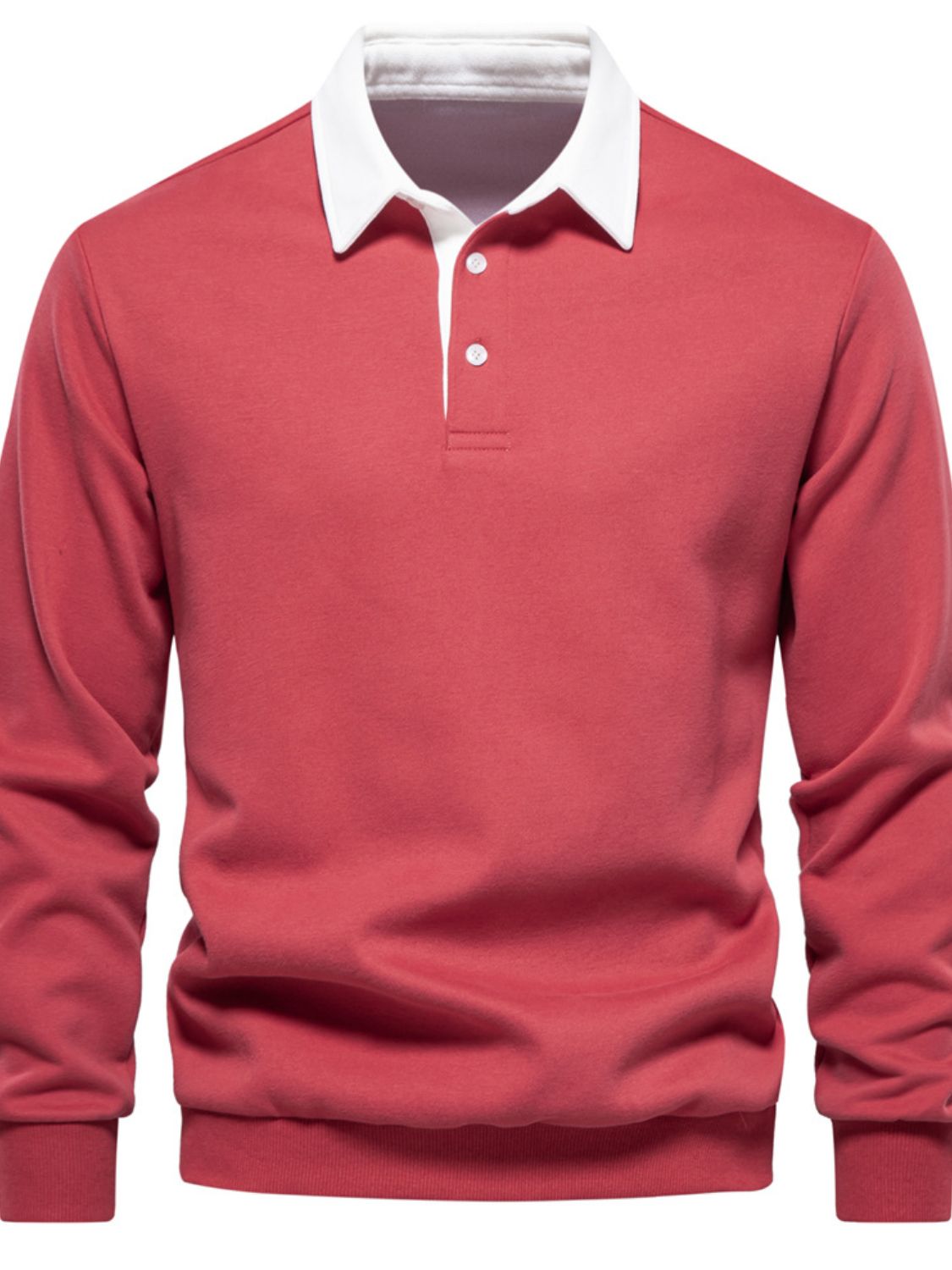 Men's Quarter Button Collared Neck Long Sleeve Polo