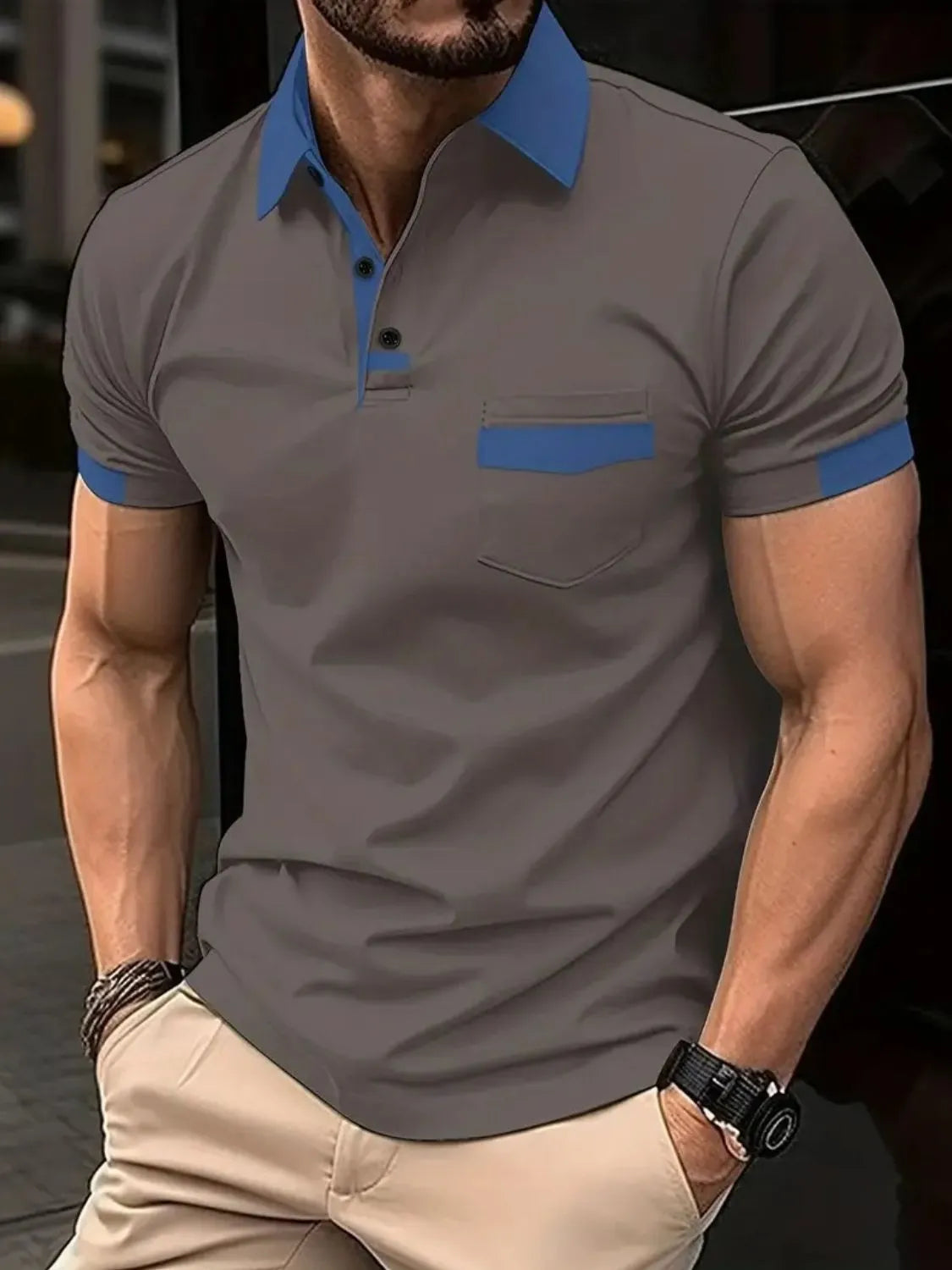 Men's Full Size Contrast Collared Neck Short Sleeve Polo Plus Size