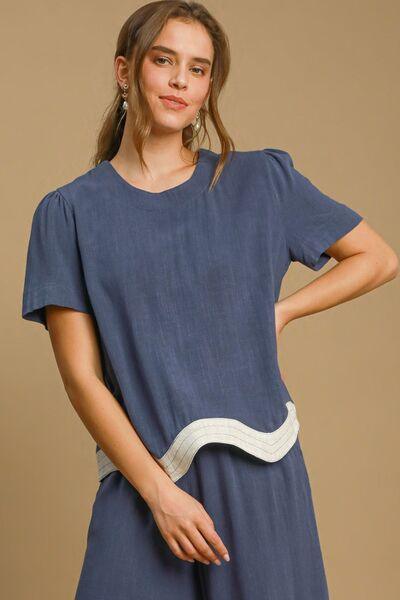 Umgee Full Size Linen Blend Scalloped Hem Top Plus Size