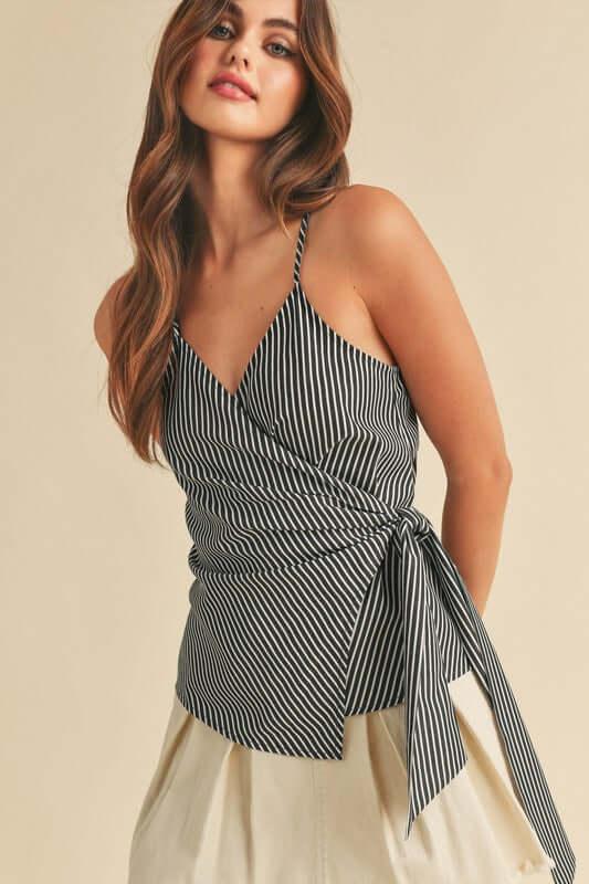 Aemi + Co Side Knotted Surplice Striped Cami