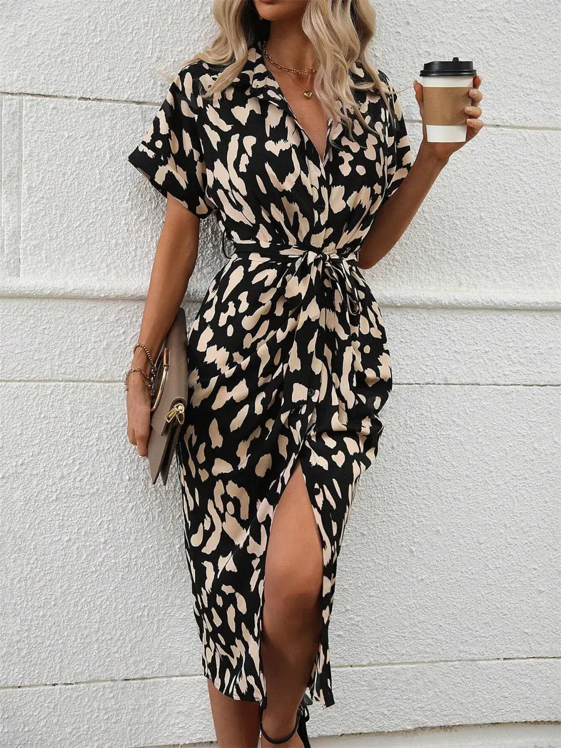 Short Sleeve Tie Waist Dress