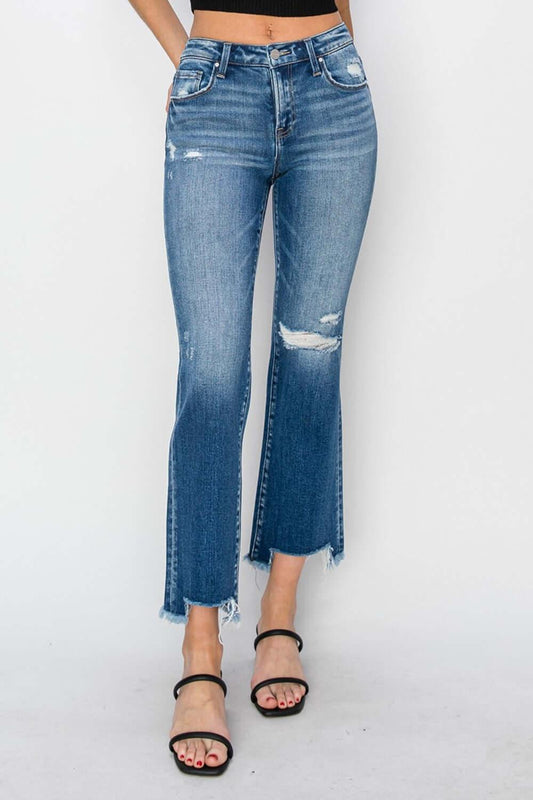 RISEN Full Size Frayed Step Hem Ankle Straight Jeans - Clothes For Her Online Store