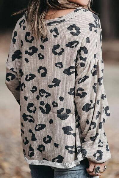Plus Size Leopard V-Neck Dropped Shoulder T-Shirt - Clothes For Her Online Store