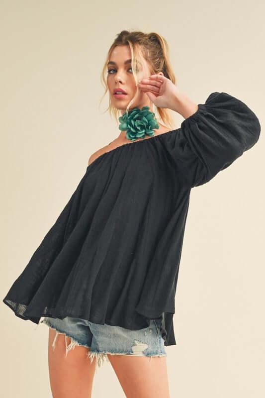 Aemi + Co Off-Shoulder Balloon Sleeve Blouse