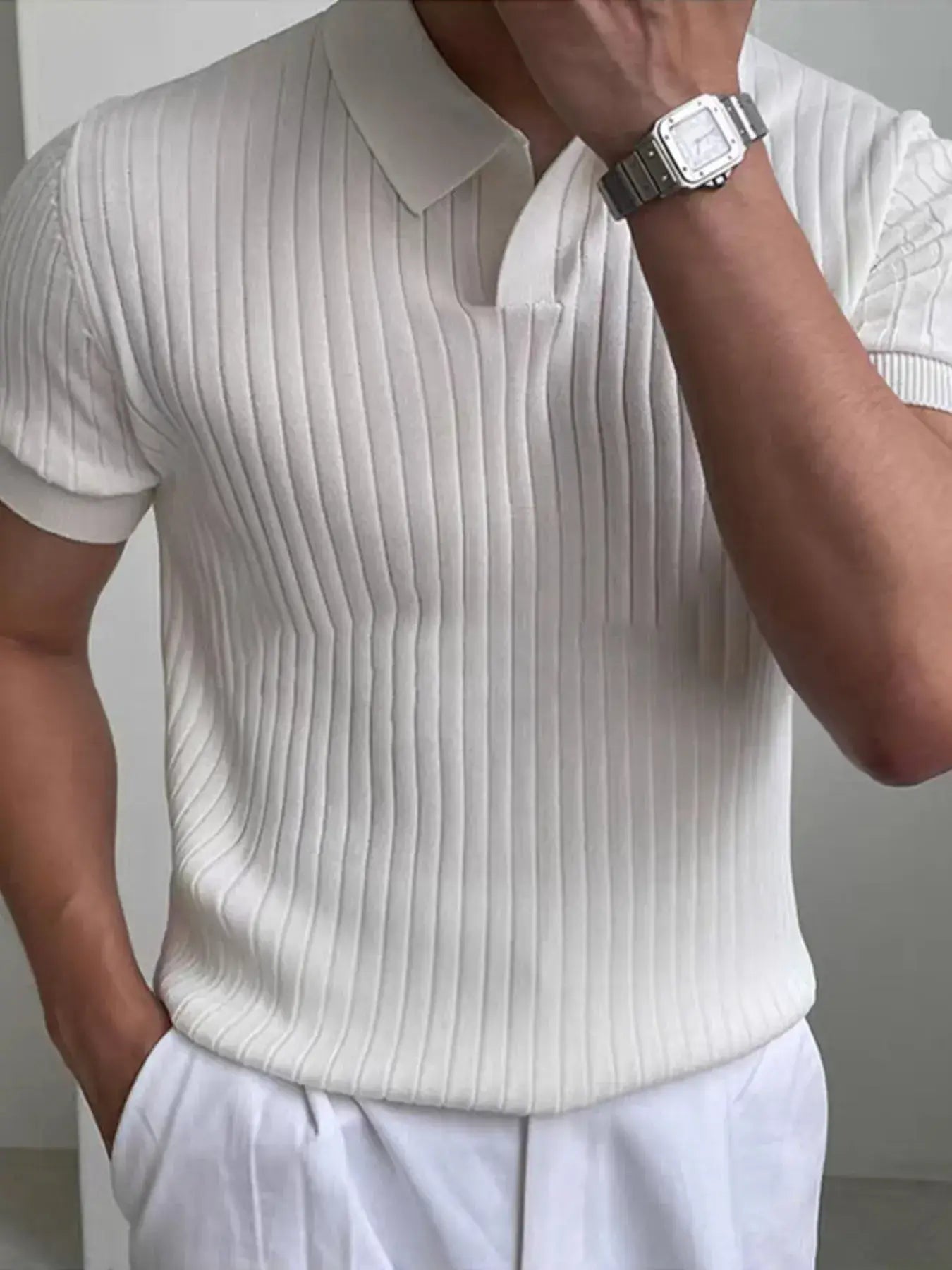 Men's Full Size Ribbed Short Sleeve Polo Plus Size