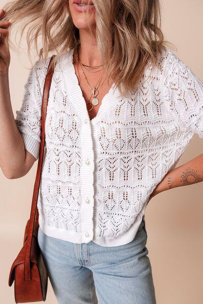 Hollow Out V Neck Knit Cardigan