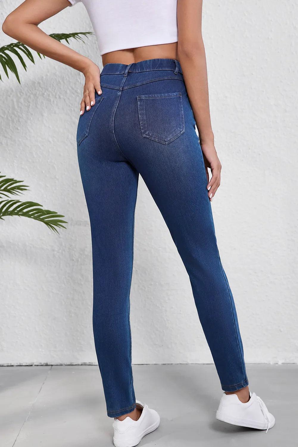 High Waist Skinny Jeans with Pockets - Clothes For Her Online Store