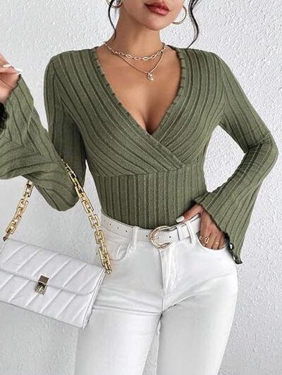 Ribbed Flare Sleeve Top