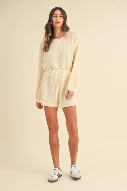 MABLE Round Neck Long Sleeve Sweater Romper