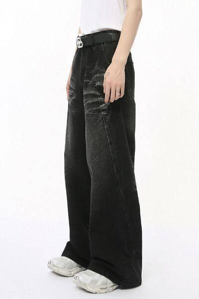 Washed Cat Whiskered Wide Leg Jeans