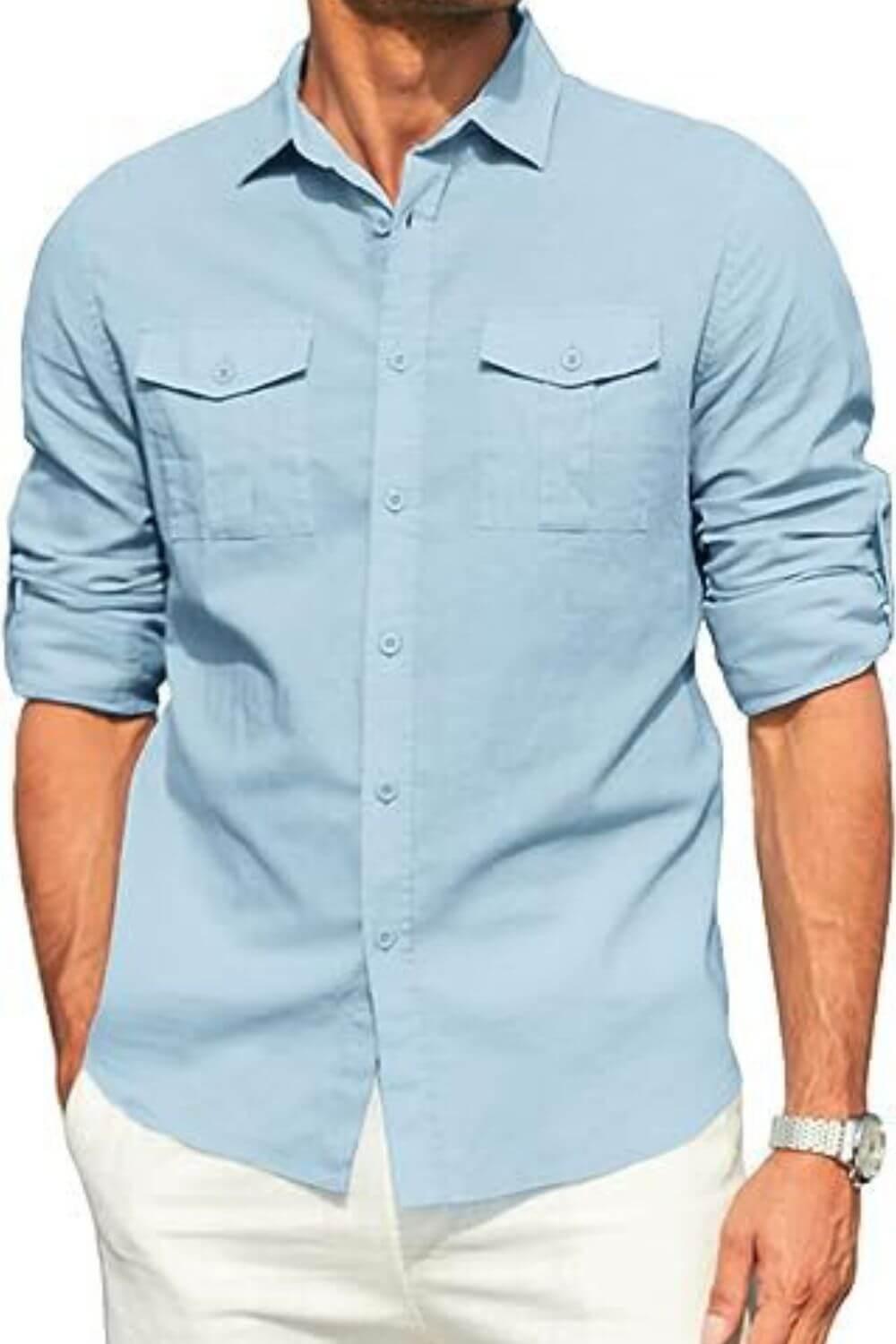 Men's Plus Size Button Down Collared Neck Long Sleeve Shirt