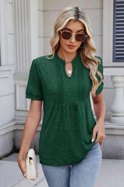 Notched Short Sleeve Top