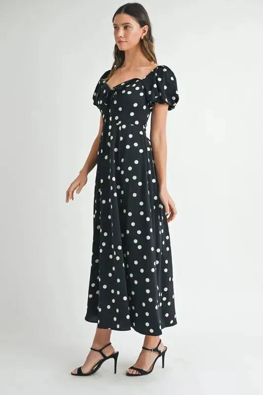 MABLE Polka Dot Puff Sleeve Midi Dress - Clothes For Her Online Store