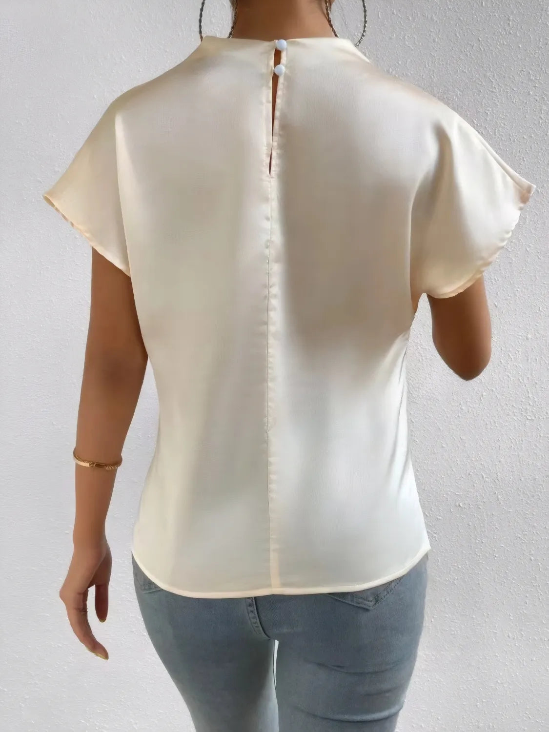 Mock Neck Short Sleeve Blouse