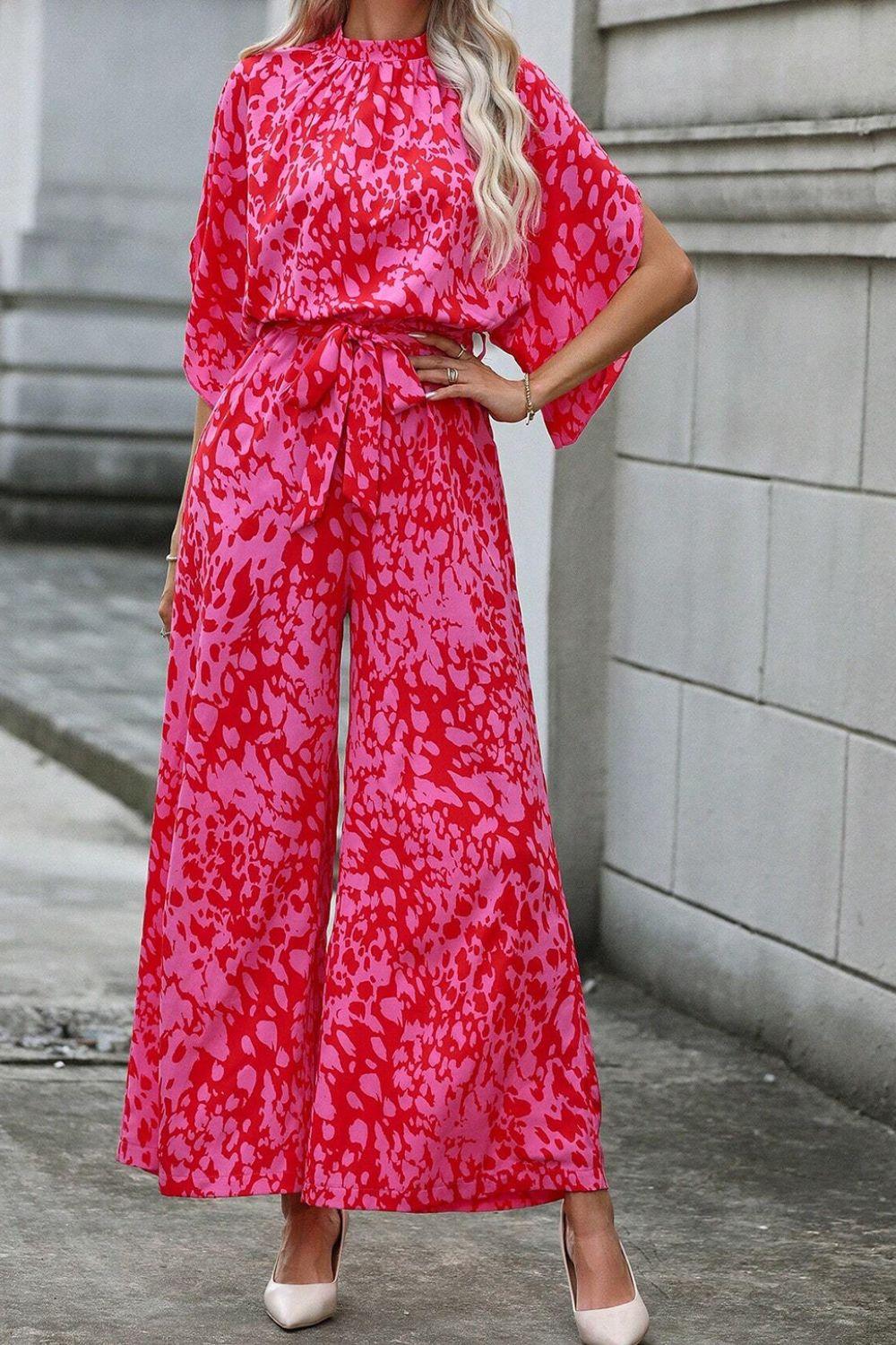 Leopard Belted Wide Leg Jumpsuit - Clothes For Her Online Store