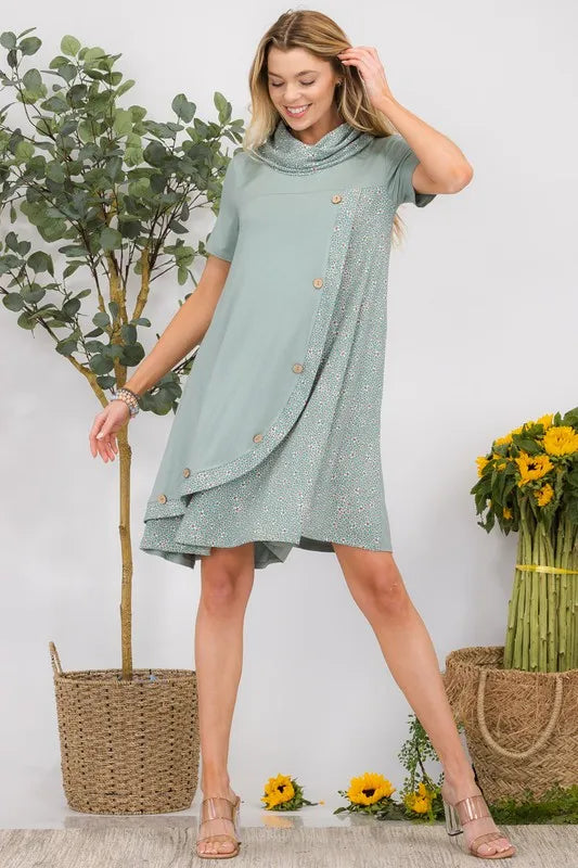 Celeste Full Size Decor Button Short Sleeve Dress with Pockets Plus Size