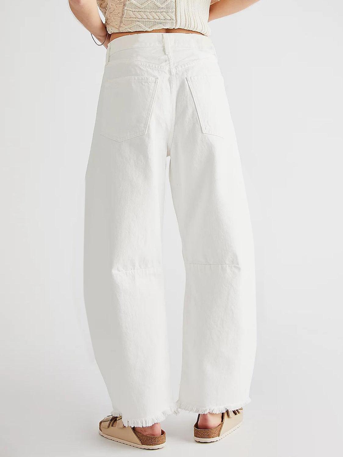 Raw Hem Wide Leg Jeans with Pockets - Clothes For Her Online Store
