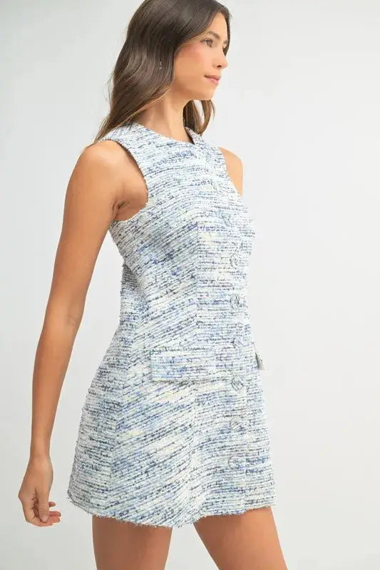 MABLE Tweed Sleeveless Button Down Mini Dress - Clothes For Her Online Store