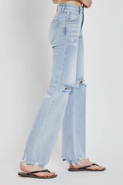 RISEN Full Size High Rise Distressed Wide Leg Jeans