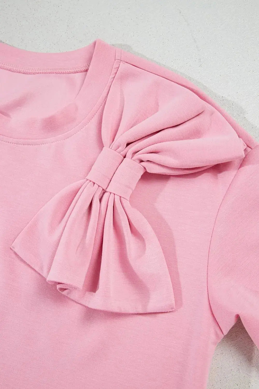 Bow Round Neck Short Sleeve T-Shirt - Clothes For Her Online Store