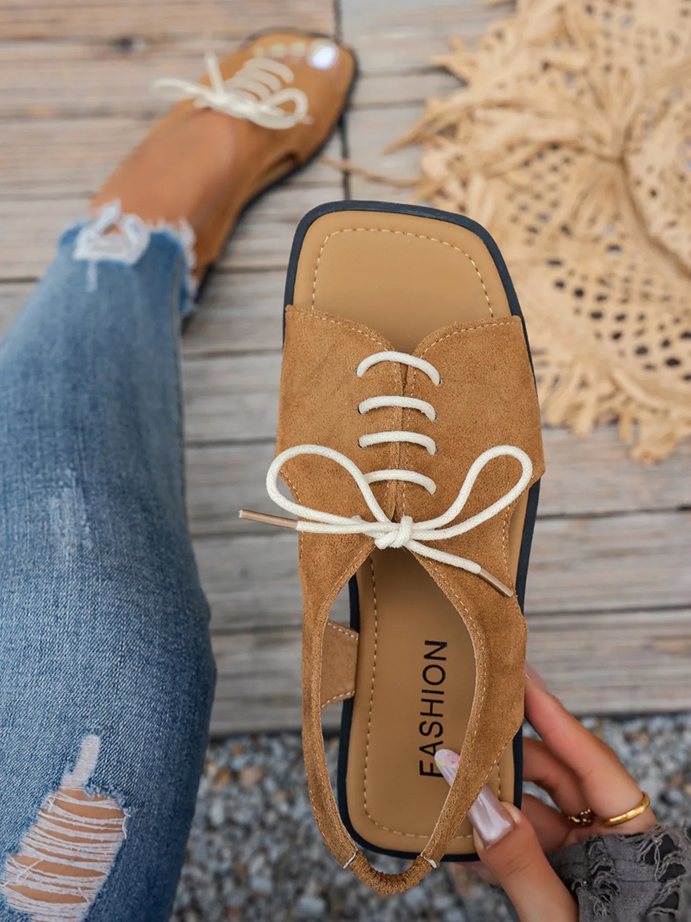 Casual Lace-Up Open Toe Flat Sandals