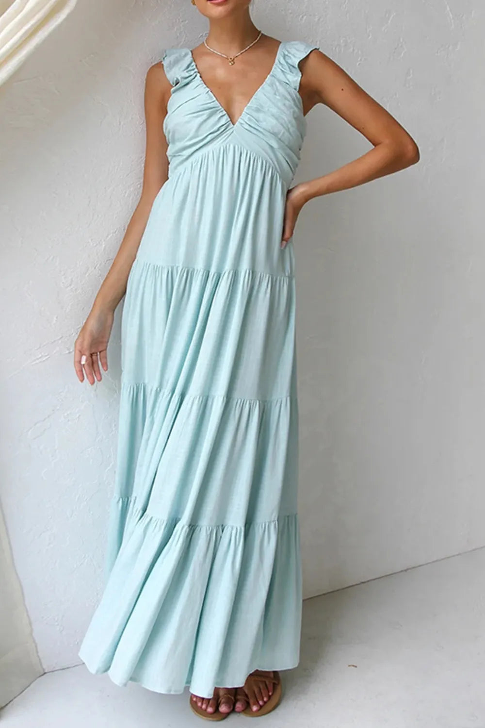 Ruffled V-Neck Tiered Dress