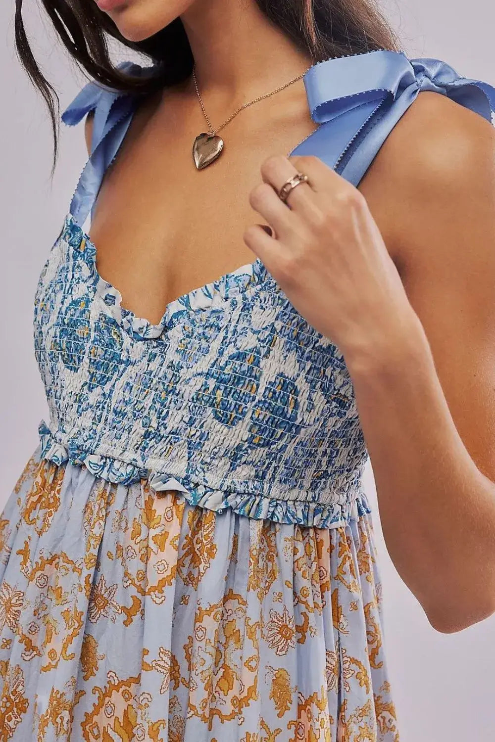 Floral Tiered Maxi Dress with Mixed Print Design