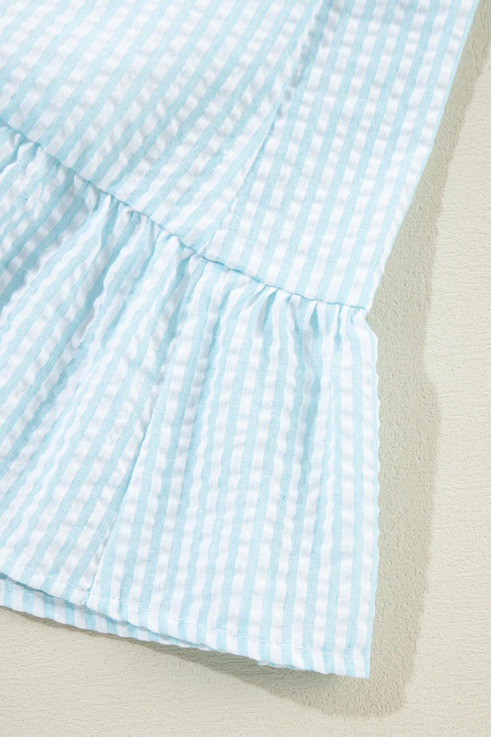 Ruffled Striped Notched Mini Dress - Clothes For Her Online Store