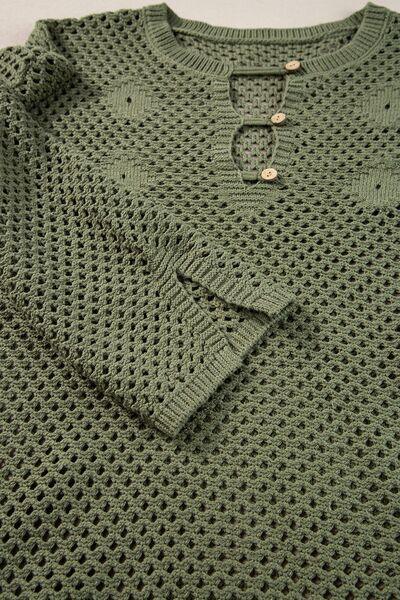 Hollow Out Long Sleeve Knit Cover Up - Clothes For Her Online Store