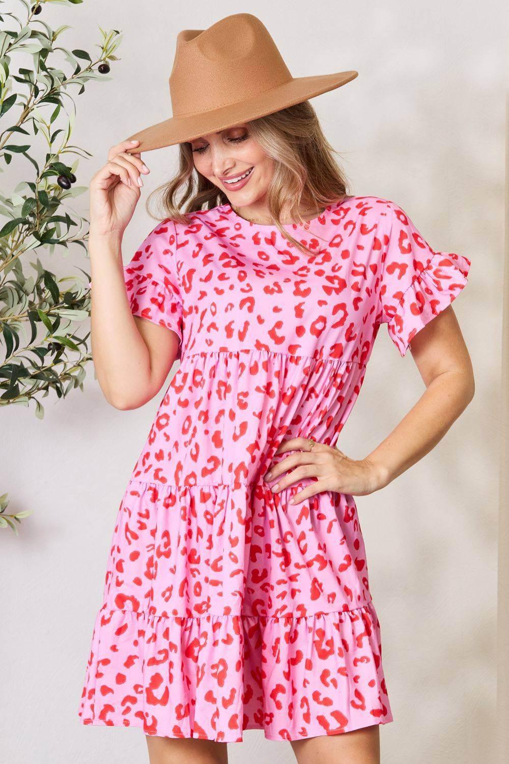 Double Take Short Flounce Sleeve Tiered Dress - Clothes For Her Online Store
