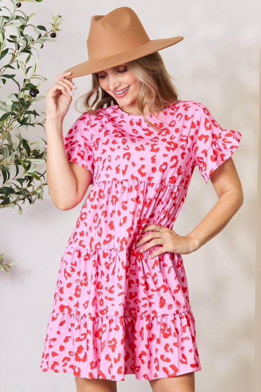 Double Take Short Flounce Sleeve Tiered Dress - Clothes For Her Online Store