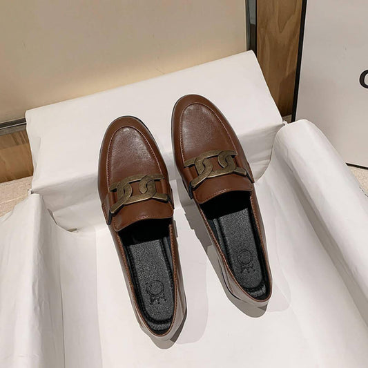 Cowhide Leather Flats Loafers - Clothes For Her Online Store