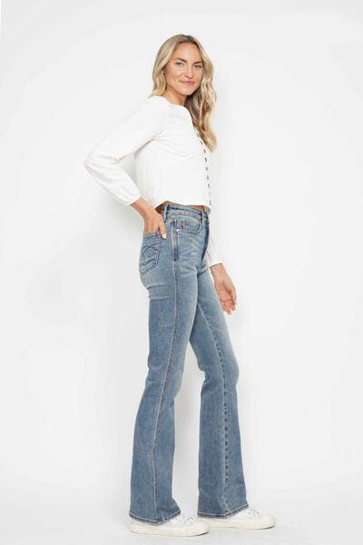 Judy Blue Full Size Tummy Control Back Embroidered Pocketed Bootcut Jeans Plus Size - Clothes For Her Online Store
