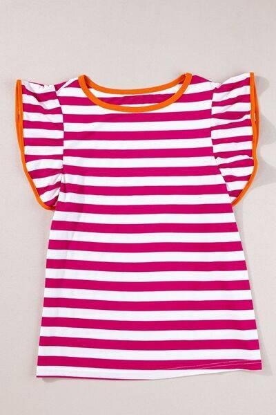 Striped Contrast Round Neck Top