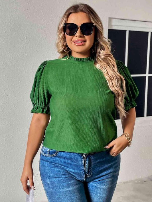 Honey Plus Size Round Neck Flounce Sleeve Blouse - Clothes For Her Online Store