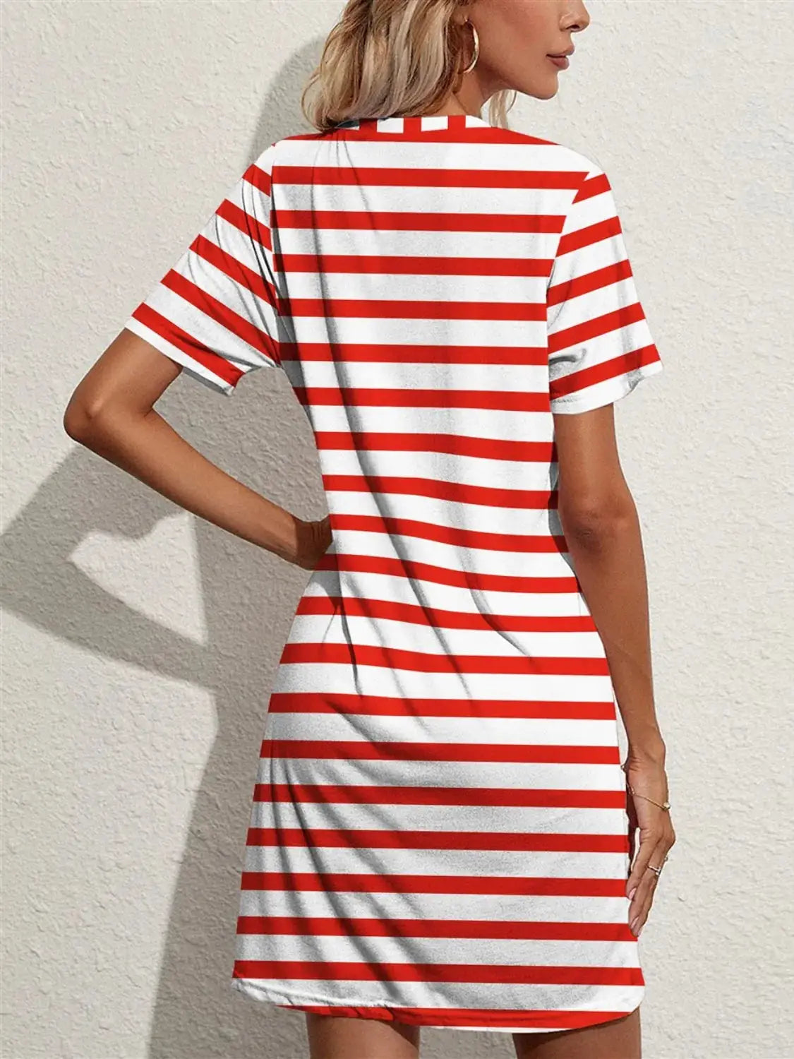 Contrast Striped Round Neck Short Sleeve Dress - Clothes For Her Online Store