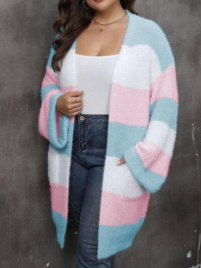 Plus Size Open Front Long Sleeve Cardigan - Clothes For Her Online Store