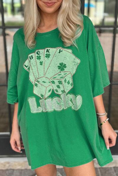 Rhinestone Lucky Poker Cards Oversized T-Shirt