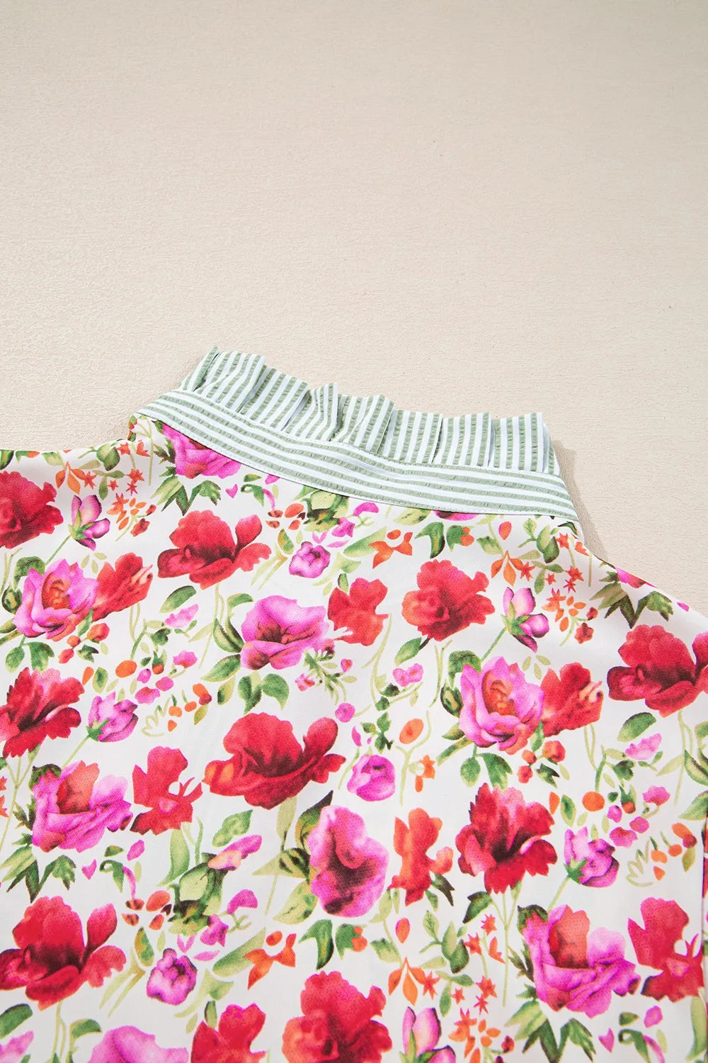 Printed Collared Neck Short Sleeve Blouse