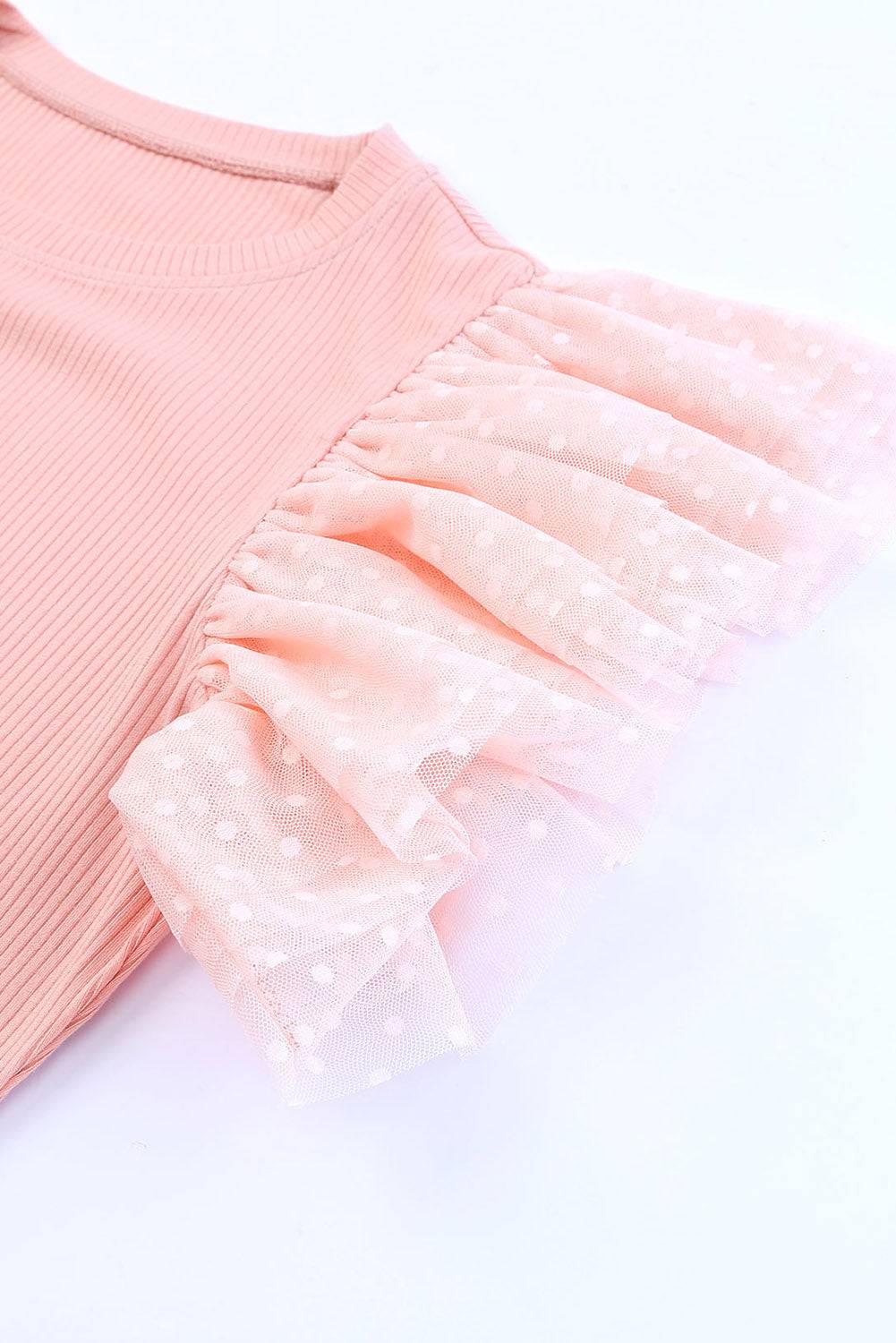 Ruffled Round Neck Cap Sleeve Blouse - Clothes For Her Online Store