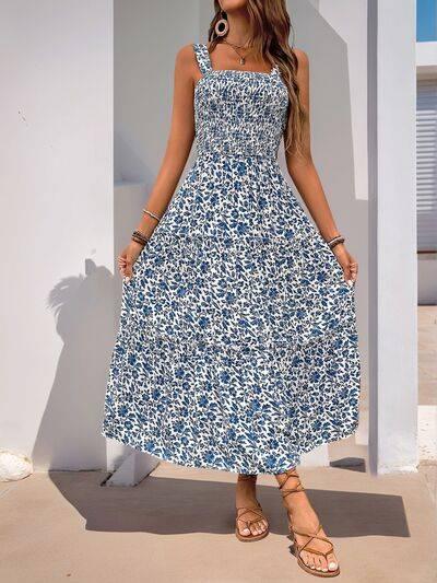 Perfee Frill Printed Square Neck Midi Cami Dress