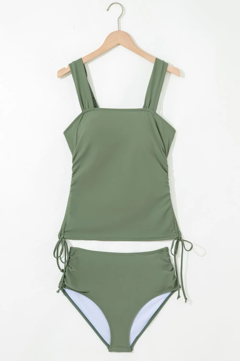 Drawstring Ruched Wide Straps Tankini Set