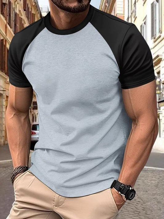 Men's Full Size Round Neck Contrast T-Shirt Plus Size - Clothes For Her Online Store
