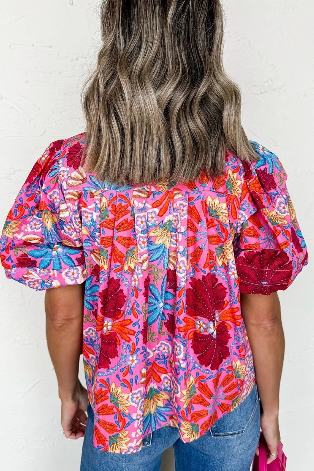 Floral Puff Sleeve Button-Up Top